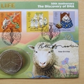 2003 The Discovery of DNA 50th Anniversary 1 Crown Coin Cover - Benham First Day Cover Signed