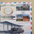 2005 England to Australia First Flight 1 Crown Coin Cover - Benham First Day Cover - Signed