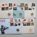 2014-2018 The Great War Centenary 2 Pounds Coin Cover Set - Royal Mail First Day Covers Collection