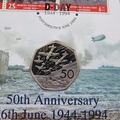 1994 D-Day 50th Anniversary Silver 50p Pence Coin Cover - UK First Day Cover