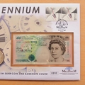 1999 Millennium Silver 5 Pounds Coin & Banknote Cover - UK First Day Cover