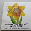 1985 Welsh Brilliant Uncirculated One Pound Coin Cover - UK First Day Cover Royal Mint