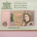 1984 Bank of England One Pound Note Banknote Cover - UK First Day Covers