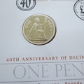 2011 40th Anniversary of Decimalisation One Penny Silver Plated Coin Cover - First Day Cover